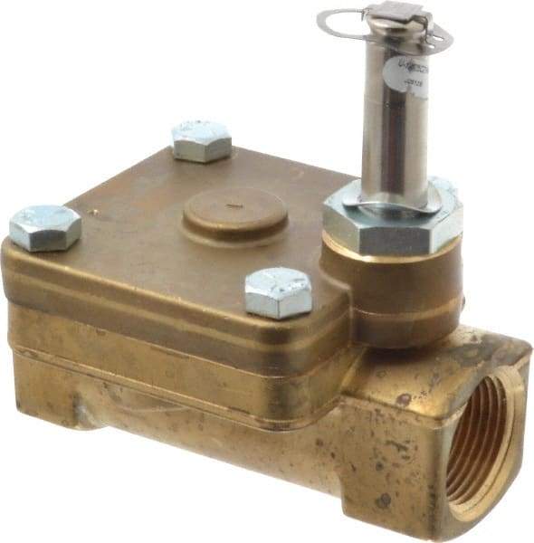 Parker - 1" Port, Two Way, Piloted Diaphragm, Brass Solenoid Valve - Normally Closed, 300 Max PSI, NBR Seal - Apex Tool & Supply