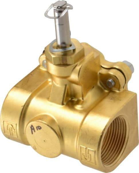 Parker - 1-1/4" Port, Two Way, Piloted Diaphragm, Brass Solenoid Valve - Normally Closed, 150 Max PSI, NBR Seal - Apex Tool & Supply