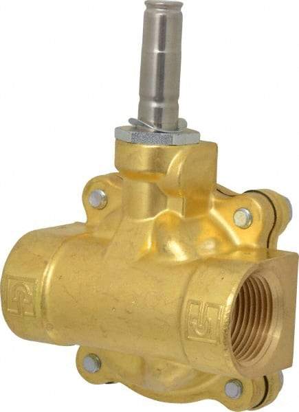 Parker - 1" Port, Two Way, Piloted Diaphragm, Brass Solenoid Valve - Normally Open, 125 Max PSI, NBR Seal - Apex Tool & Supply