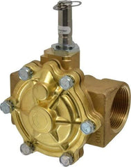 Parker - 1-1/2" Port, Two Way, Piloted Diaphragm, Brass Solenoid Valve - Normally Open, 125 Max PSI, NBR Seal - Apex Tool & Supply