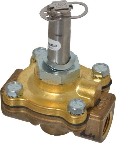 Parker - 3/8" Port, Two Way, Piloted Diaphragm, Brass Solenoid Valve - Normally Closed, 125 Max PSI, NBR Seal - Apex Tool & Supply