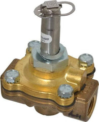 Parker - 3/8" Port, Two Way, Piloted Diaphragm, Brass Solenoid Valve - Normally Closed, 125 Max PSI, NBR Seal - Apex Tool & Supply