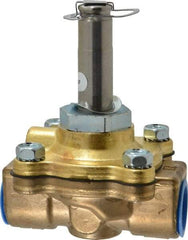 Parker - 1/2" Port, Two Way, Piloted Diaphragm, Brass Solenoid Valve - Normally Closed, 125 Max PSI, NBR Seal - Apex Tool & Supply