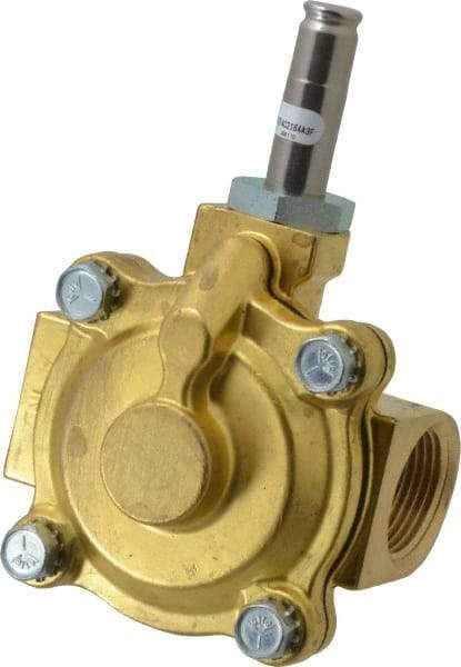 Parker - 1" Port, Two Way, Piloted Diaphragm, Brass Solenoid Valve - Normally Closed, 125 Max PSI, NBR Seal - Apex Tool & Supply