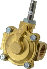 Parker - 1" Port, Two Way, Piloted Diaphragm, Brass Solenoid Valve - Normally Closed, 125 Max PSI, NBR Seal - Apex Tool & Supply
