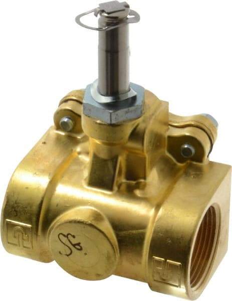 Parker - 1-1/4" Port, Two Way, Piloted Diaphragm, Brass Solenoid Valve - Normally Closed, 125 Max PSI, NBR Seal - Apex Tool & Supply