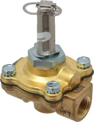 Parker - 3/8" Port, Two Way, Piloted Diaphragm, Brass Solenoid Valve - Normally Closed, 80 Max PSI, PTFE Seal - Apex Tool & Supply
