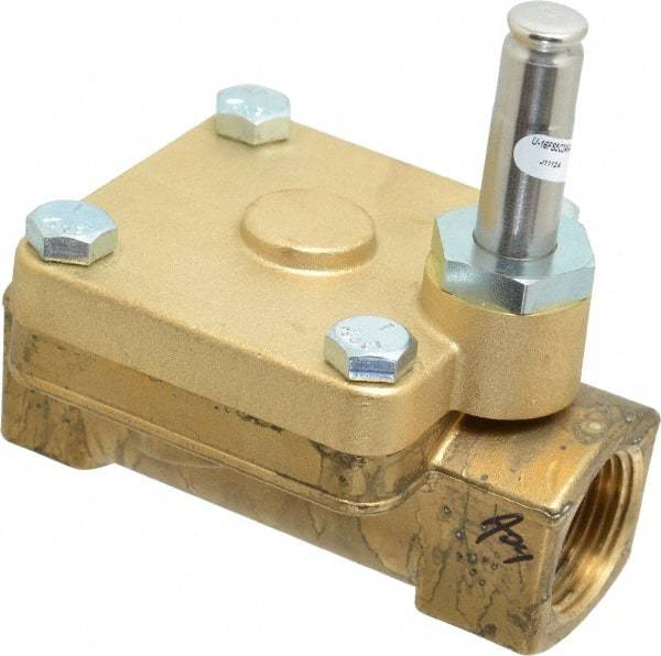 Parker - 1" Port, Two Way, Piloted Diaphragm, Brass Solenoid Valve - Normally Closed, 125 Max PSI, PTFE Seal - Apex Tool & Supply