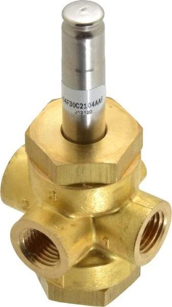 Parker - 1/4" Port, Three Way, Direct Acting, Brass Solenoid Valve - Normally Closed, 125 Max PSI, NBR Seal - Apex Tool & Supply