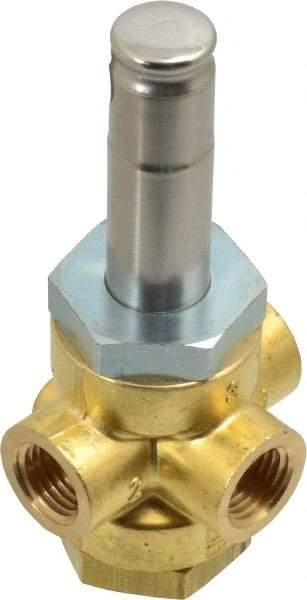 Parker - 1/4" Port, Three Way, Direct Acting, Brass Solenoid Valve - Normally Closed, 85 Max PSI, NBR Seal - Apex Tool & Supply