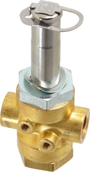 Parker - 1/4" Port, Three Way, Direct Acting, Brass Solenoid Valve - Normally Open, 235 Max PSI, NBR Seal - Apex Tool & Supply