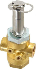 Parker - 1/4" Port, Three Way, Direct Acting, Brass Solenoid Valve - Normally Open, 235 Max PSI, NBR Seal - Apex Tool & Supply