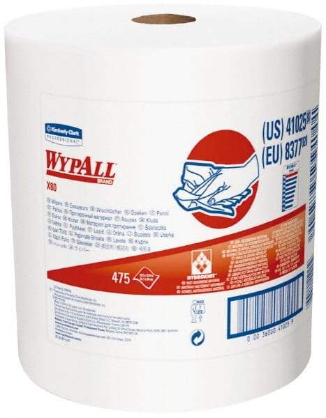 WypAll - X80 Dry Shop Towel/Industrial Wipes - Jumbo Roll, 13-3/8" x 12-1/2" Sheet Size, White - Apex Tool & Supply