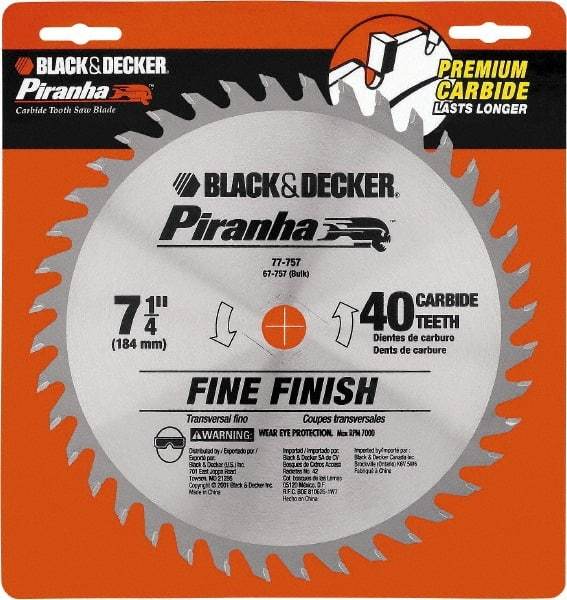 DeWALT - 7-1/4" Diam, 40 Tooth Wet & Dry Cut Saw Blade - Carbide-Tipped, Standard Round Arbor - Apex Tool & Supply