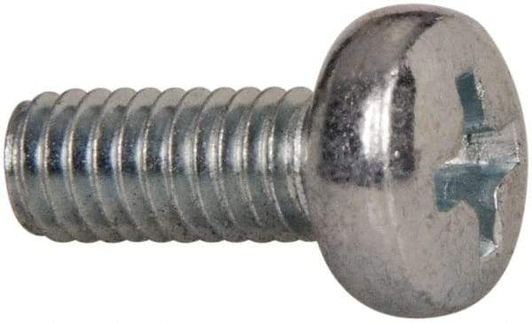 Value Collection - M4x0.70, 10mm Length Under Head Phillips Drive Machine Screw - Pan Head, Grade 4.8 Steel, Zinc-Plated Finish, Without Washer - Apex Tool & Supply