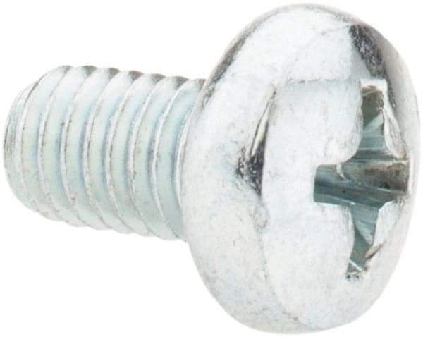 Value Collection - M5x0.80, 8mm Length Under Head Phillips Drive Machine Screw - Pan Head, Grade 4.8 Steel, Zinc-Plated Finish, Without Washer - Apex Tool & Supply