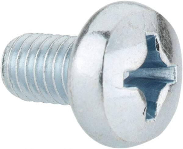 Value Collection - M6x1.00, 10mm Length Under Head Phillips Drive Machine Screw - Pan Head, Grade 4.8 Steel, Zinc-Plated Finish, Without Washer - Apex Tool & Supply