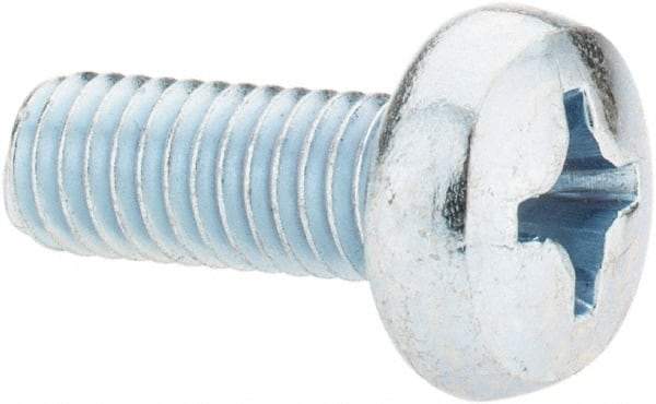 Value Collection - M6x1.00, 16mm Length Under Head Phillips Drive Machine Screw - Pan Head, Grade 4.8 Steel, Zinc-Plated Finish, Without Washer - Apex Tool & Supply