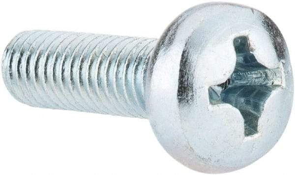 Value Collection - M6x1.00, 20mm Length Under Head Phillips Drive Machine Screw - Pan Head, Grade 4.8 Steel, Zinc-Plated Finish, Without Washer - Apex Tool & Supply