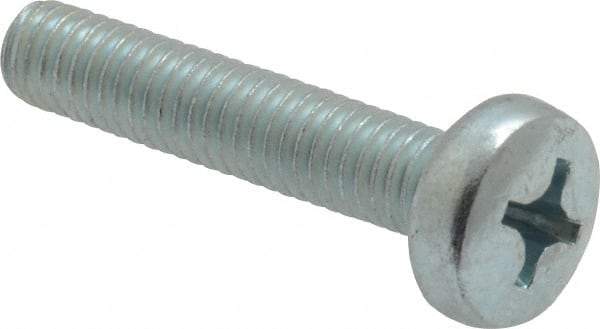 Value Collection - M6x1.00, 30mm Length Under Head Phillips Drive Machine Screw - Pan Head, Grade 4.8 Steel, Zinc-Plated Finish, Without Washer - Apex Tool & Supply