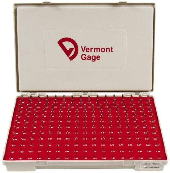 Vermont Gage - 185 Piece, 1.31-4.99 mm Diameter Plug and Pin Gage Set - Plus 0.01 mm Tolerance, Class ZZ - Apex Tool & Supply