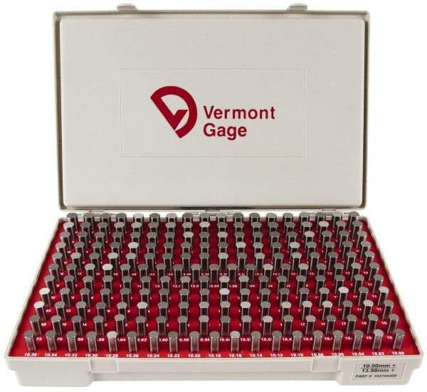 Vermont Gage - 200 Piece, 10-13.98 mm Diameter Plug and Pin Gage Set - Plus 0.01 mm Tolerance, Class ZZ - Apex Tool & Supply