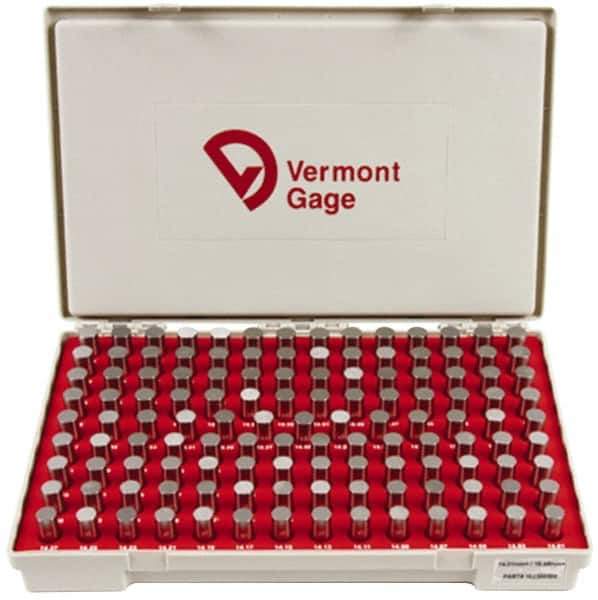 Vermont Gage - 125 Piece, 14.01-16.49 mm Diameter Plug and Pin Gage Set - Plus 0.01 mm Tolerance, Class ZZ - Apex Tool & Supply