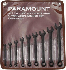 Paramount - 9 Piece, 1/4" to 3/4", 12 Point Combination Wrench Set - Inch Measurement Standard, Black Oxide Finish, Comes in Canvas Roll - Apex Tool & Supply