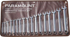 Paramount - 17 Piece, 7mm to 24mm, 12 Point Combination Wrench Set - Metric Measurement Standard, Full Polish Finish, Comes in Canvas Roll - Apex Tool & Supply