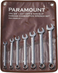 Paramount - 7 Piece, 3/8" to 3/4", 12 Point Combination Wrench Set - Inch Measurement Standard, Full Polish Finish, Comes in Canvas Roll - Apex Tool & Supply