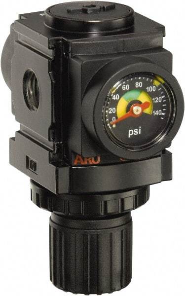 ARO/Ingersoll-Rand - 1/4 NPT Port, 59 CFM, Aluminum Miniature Regulator - 0 to 140 psi Range, 250 Max psi Supply Pressure, 1/8" Gauge Port Thread, 2.913" Wide x 3-9/16" High - Apex Tool & Supply