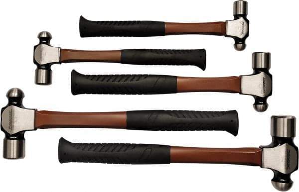 Paramount - 5 Piece, 1/2, 3/4, 1, 1-1/2, 2 Lb Head Weight, Ball Pein Hammer Set - 11-1/2, 12-1/2, 14-1/2, 15" OAL, Fiberglass Handles, Ball Pein - Apex Tool & Supply