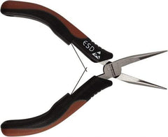 Paramount - 5" OAL, 1-3/16" Jaw Length x 7/16" Jaw Width, Long Nose Pliers - Smooth Jaw, Thin Head, ESD Cushion Handles, with Spring - Apex Tool & Supply