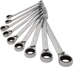 Paramount - 9 Piece, 9/32" to 3/4", 12 Point Ratcheting Reversible Combination Wrench Set - Inch Measurement Standard, Chrome Finish, Comes in Canvas Roll - Apex Tool & Supply