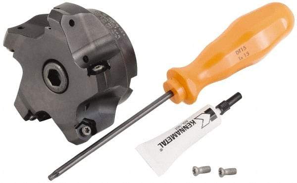 Kennametal - 3" Cut Diam, 1" Arbor Hole, 3.23mm Max Depth of Cut, 45° Indexable Chamfer & Angle Face Mill - 5 Inserts, HNGJ 0604... Insert, Right Hand Cut, 5 Flutes, Through Coolant, Series Dodeka Mini - Apex Tool & Supply