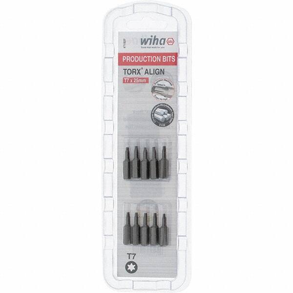 Wiha - 1/4" Drive T7 Torx Screwdriver Bit - 1" OAL, Insert Bit - Apex Tool & Supply