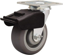 Hamilton - 5" Diam x 2" Wide x 6-1/2" OAH Top Plate Mount Swivel Caster - Rubber Mold on Polyolefin, 350 Lb Capacity, Straight Roller Bearing, 4 x 4-1/2" Plate - Apex Tool & Supply