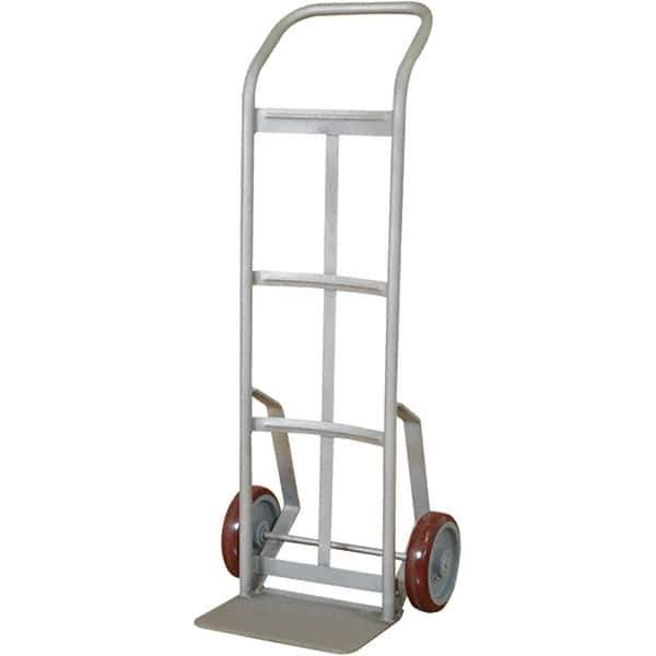 Wesco Industrial Products - 600 Lb Capacity 48" OAH Hand Truck - 7-1/2 x 14" Base Plate, Swept Back, Continuous Handle, Stainless Steel, Polyurethane Wheels - Apex Tool & Supply