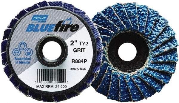 Norton - 60 Grit, 3" Disc Diam, Type 27 Zirconia Alumina Flap Disc - 30,000 Max RPM, Fiberglass Backing, Quick Change Type S Attaching System, Coated - Apex Tool & Supply