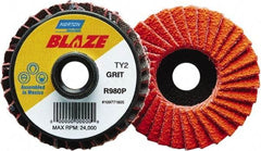 Norton - 60 Grit, 3" Disc Diam, Type 27 Ceramic Alumina Flap Disc - 30,000 Max RPM, Fiberglass Backing, Quick Change Type S Attaching System, Coated - Apex Tool & Supply