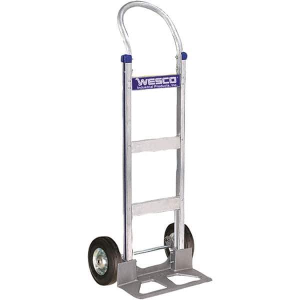 Wesco Industrial Products - 600 Lb Capacity 49" OAH Hand Truck - 18 x 7-1/2" Base Plate, Swept Back, Continuous Handle, Aluminum, Semi-Pneumatic Wheels - Apex Tool & Supply
