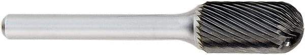 OSG - 1/8" Cut Diam, 1/4" Shank Diam, Cylinder with Radius Head Fluted Cut Burr - Carbide, Radius End, 1/2" LOC, 2" OAL - Apex Tool & Supply