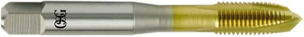 OSG - 1/4-28 UNF, 3 Flute, TiN Finish, Vanadium High Speed Steel Spiral Point Tap - Plug Chamfer, Right Hand Thread, 2B Class of Fit, Series 11015 - Exact Industrial Supply