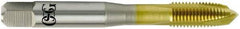 OSG - M4x0.70 Metric Coarse, 3 Flute, TiN Finish, Vanadium High Speed Steel Spiral Point Tap - Plug Chamfer, Right Hand Thread, 2-1/8" OAL, 3/4" Thread Length, 0.168" Shank Diam, Series 11115 - Exact Industrial Supply