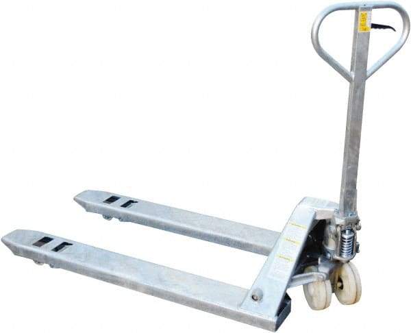 Vestil - 5,500 Lb Capacity, 7-3/4" Lift Galvanized Steel Pallet Truck - 2-7/8" Min Lift Height, 48" Fork Length x 27" Fork Width, 27" Overall Width - Apex Tool & Supply