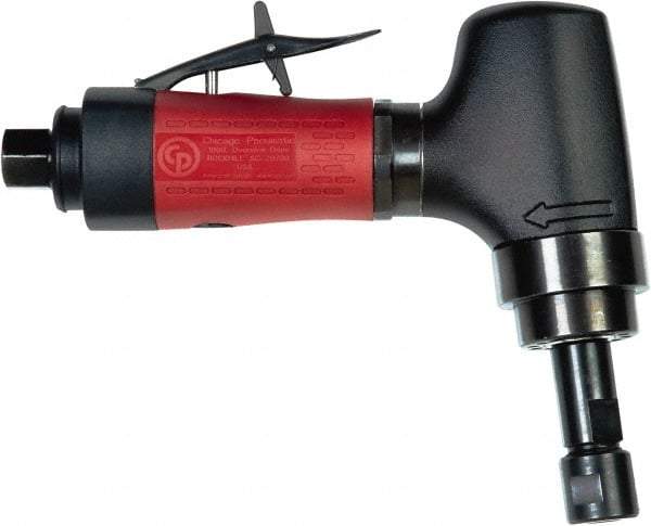 Chicago Pneumatic - 1/4" Collet, Angle Handle, Air Angle Die Grinder - 20,000 RPM, Rear Exhaust, 8.25 CFM, 0.7 hp, 90 psi, 1/4 BSP Inlet - Apex Tool & Supply
