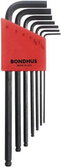 Bondhus - 7 Piece L-Key Ball End Hex Key Set - Hex Range 1.5 to 6mm, 8-3/4" OAL, Protanium High Torque Steel - Apex Tool & Supply