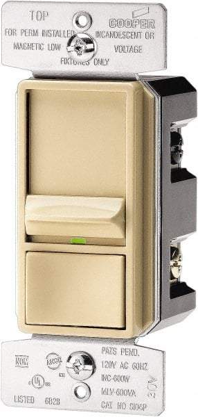 Cooper Wiring Devices - 1 and 3 Pole, 120 VAC, 60 Hz, 600 Watt, Residential Grade, Slide Switch, Wall and Dimmer Light Switch - 1.8 Inch Wide, Fluorescent, Halogen, Incandescent - Apex Tool & Supply