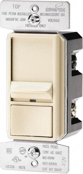 Cooper Wiring Devices - 1 Pole, 120 VAC, 60 Hz, 600 Watt, Residential Grade, Slide Switch, Wall and Dimmer Light Switch - 1.8 Inch Wide x 4.2 Inch High, Fluorescent, Halogen, Incandescent - Apex Tool & Supply