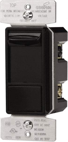 Cooper Wiring Devices - 1 Pole, 120 VAC, 60 Hz, 600 Watt, Residential Grade, Slide Switch, Wall and Dimmer Light Switch - 1.8 Inch Wide x 4.2 Inch High, Fluorescent, Halogen, Incandescent - Apex Tool & Supply